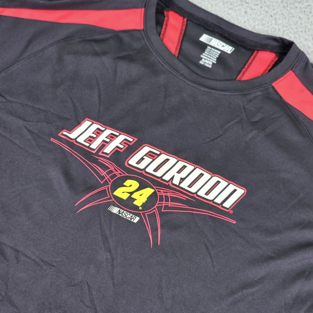 Jeff Gordon NASCAR Shirt Mens XL Black Red 24 Racing Tee Polyester Race Car